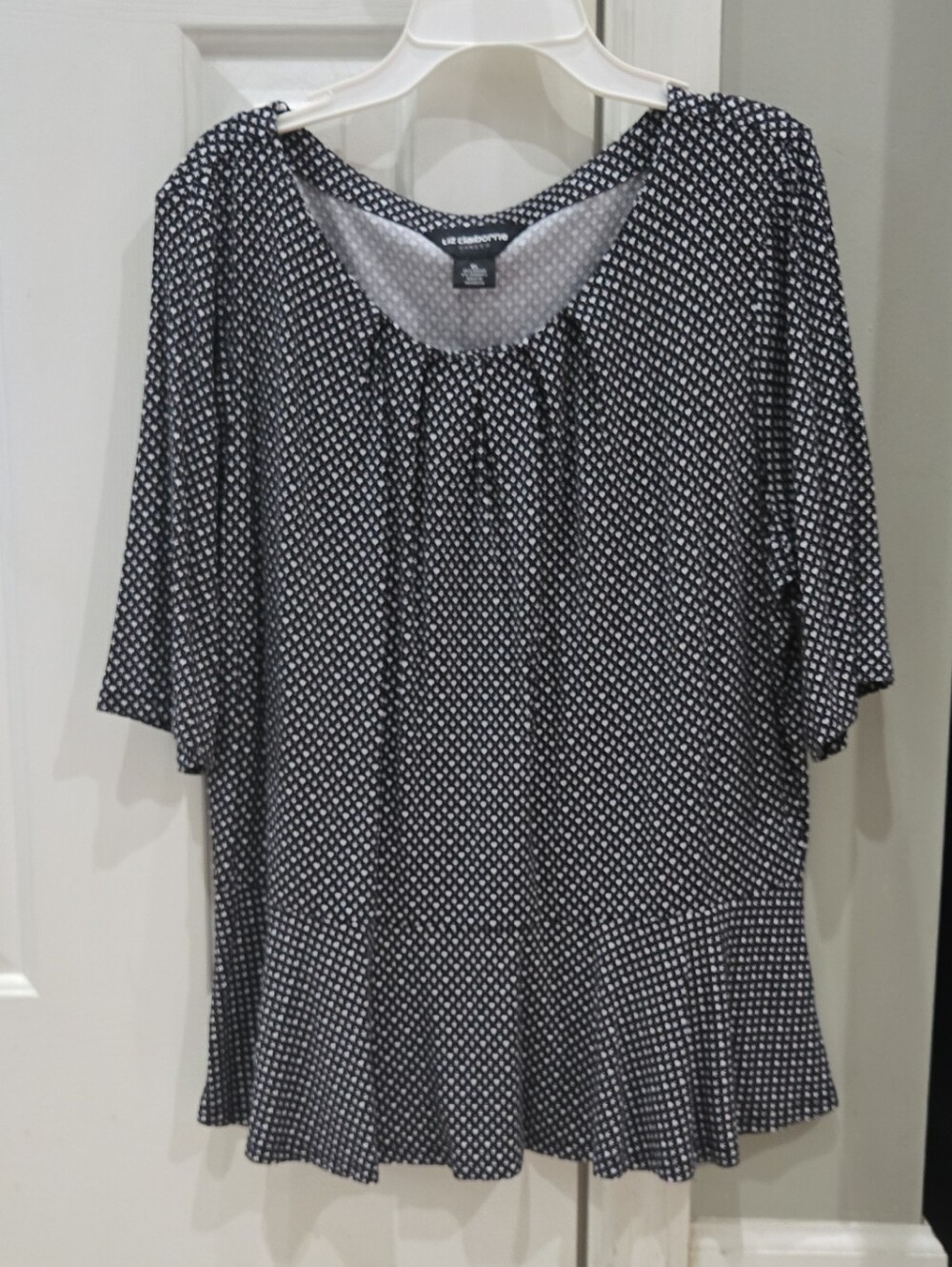 Liz Claiborne Black and White Dot Peplum Blouse Size XL